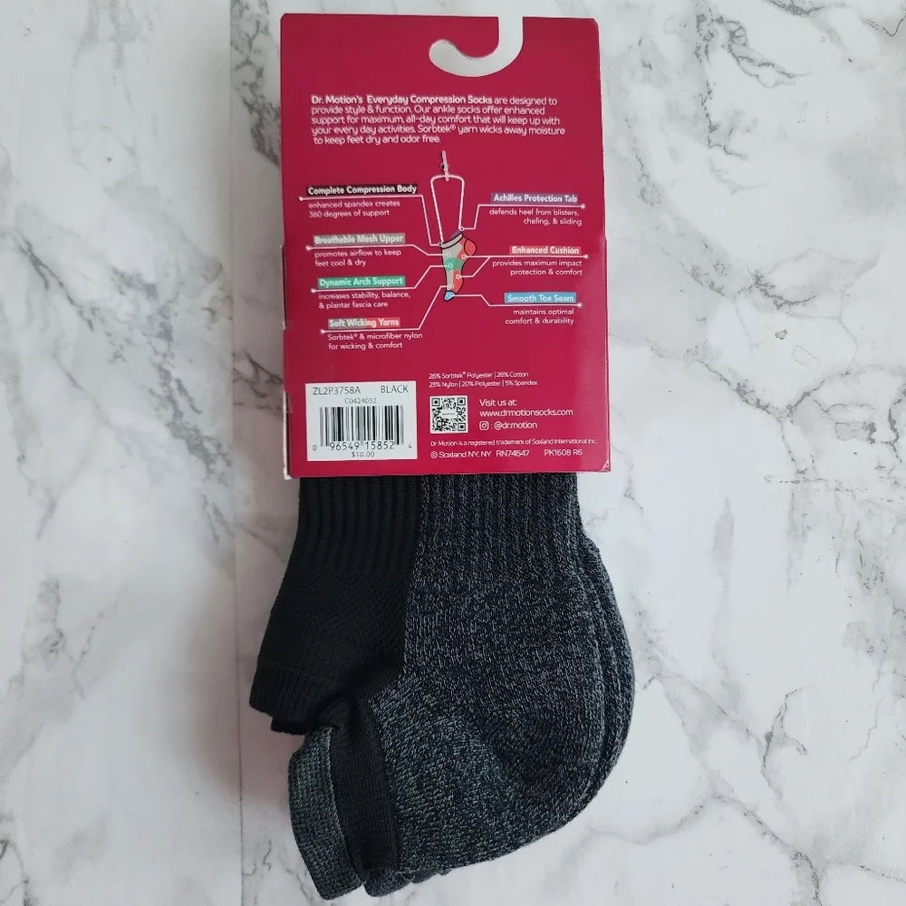 Dr. Motion Compression Ankle Socks 4 Pairs Size Socks 9–11 Shoe 4-10